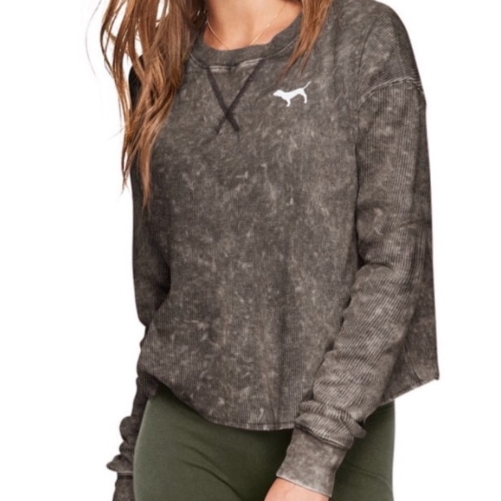Victoria’s Secret acid wash crop waffle knit crew neck top